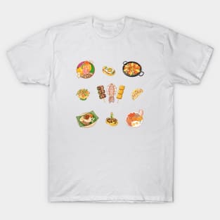 Food Lover 各國美食插畫 - Nasi Lemak, Paella, Poke Bowl, Skewers, English Breakfast, Tapas, Tacos T-Shirt